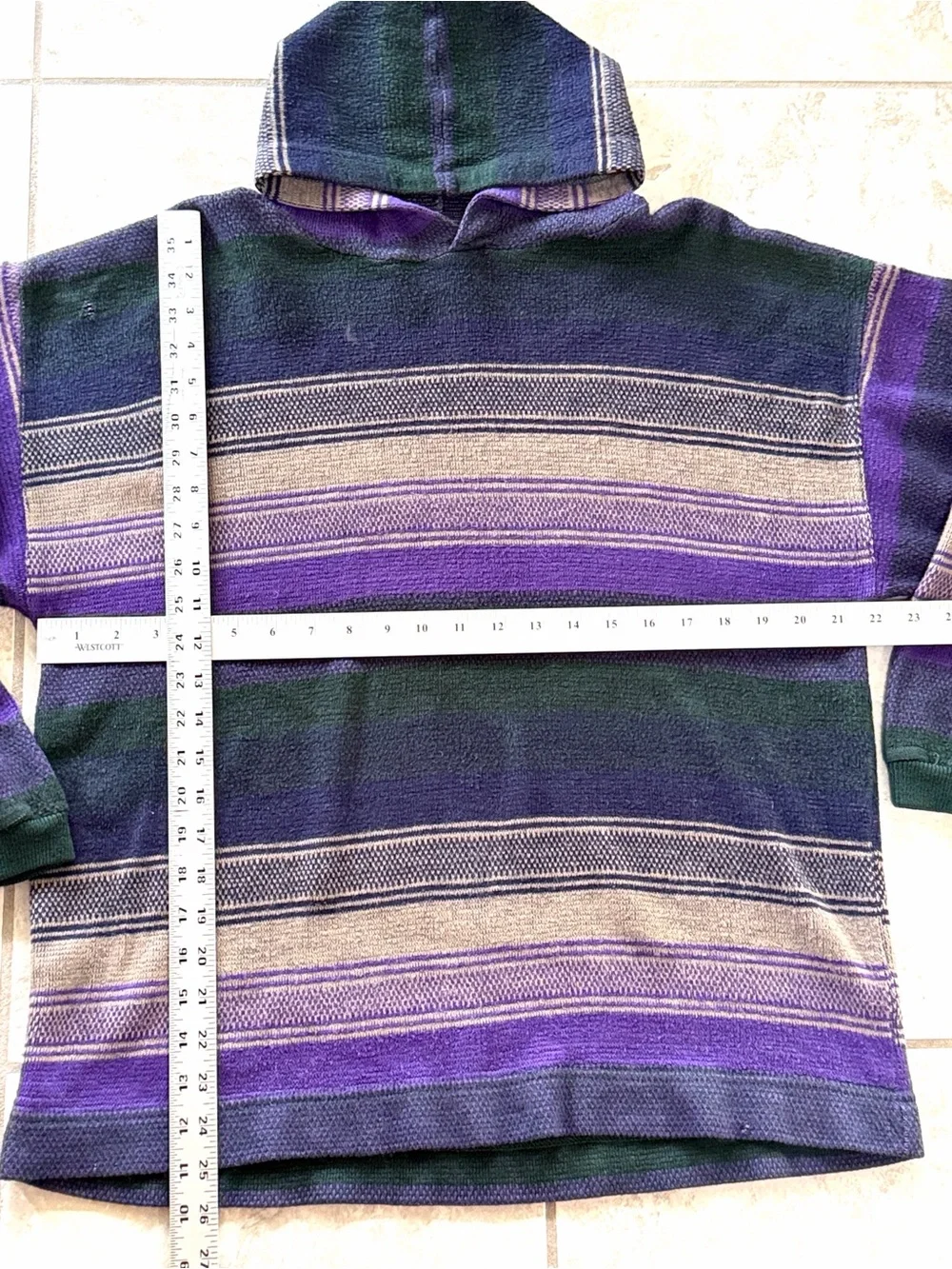 VTG 90s PAZZO Hooded Baja Sweater Purple Green Oatmeal Striped Skater Streetwear
